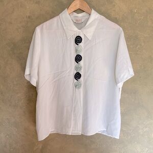 Vintage BRAEMAR Jeremy Scott Embroidered Boxy Fit Short Sleeve Blouse